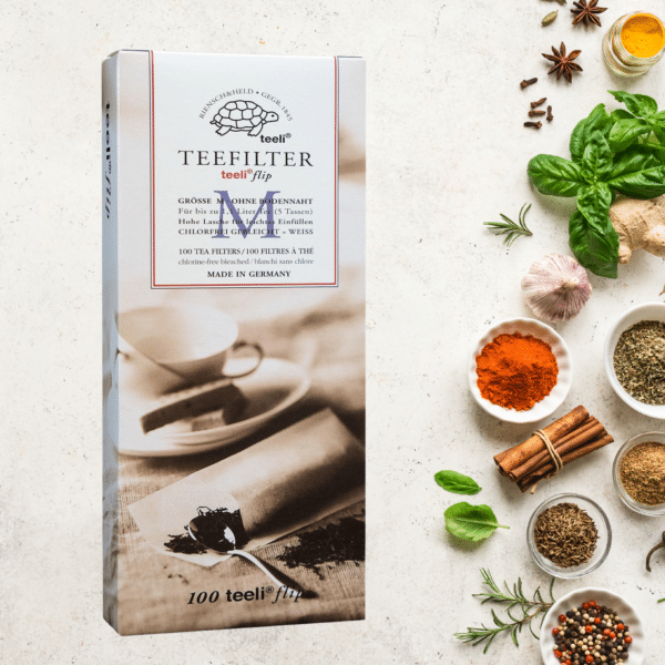 filtres en papier pour thé, filtres à infusion, filtres sans chlore, filtres Teeli®Flip M, filtres de thé blancs, filtres pour tisane, filtres jetables, filtres biodégradables pour thé, filtres à thé M, filtres d’infusion