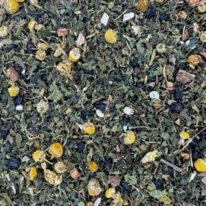 infusion apaisante bio, tisane pour allergies, mélange de plantes anti-inflammatoires, potion soulageante, thé bio pour le confort, infusion de camomille et menthe, préparation pour soulagement des allergies, boisson réconfortante et apaisante.