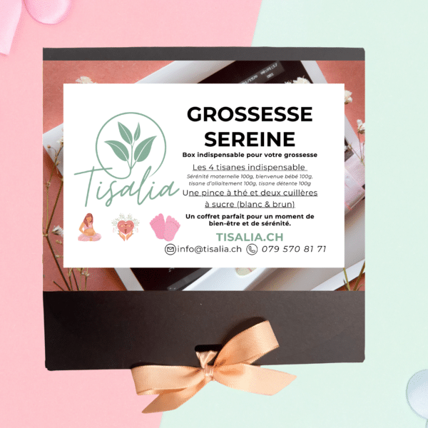 Coffret grossesse, box maternité, kit pour future maman, ensemble grossesse sereine, sélection de tisanes grossesse, box bien-être pour enceinte, pack grossesse, box de soutien maternité, assortiment tisane grossesse, kit préparation maternité